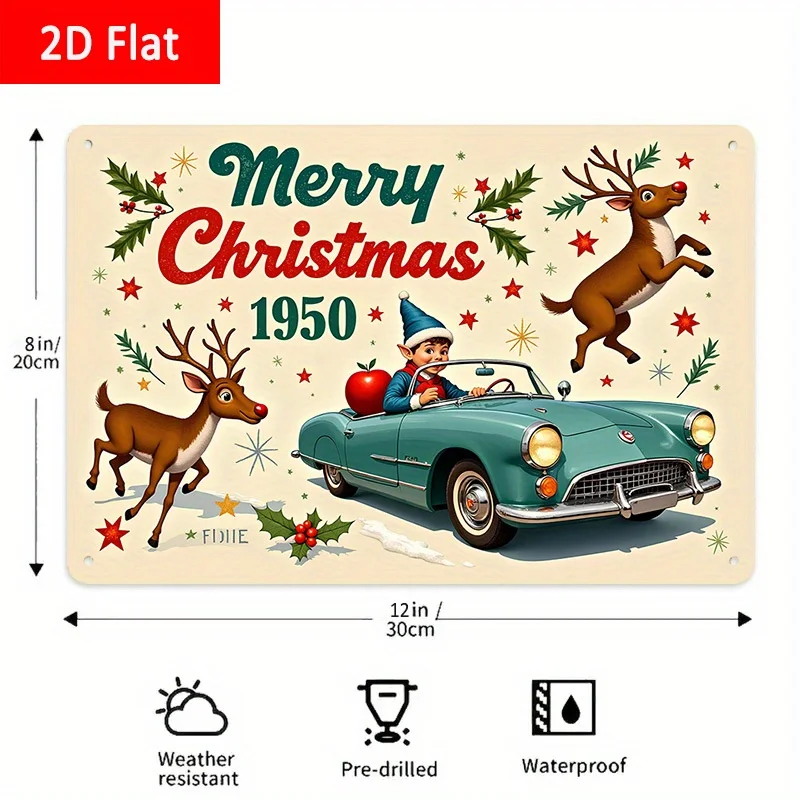 Retro Christmas Car Tin Sign - 