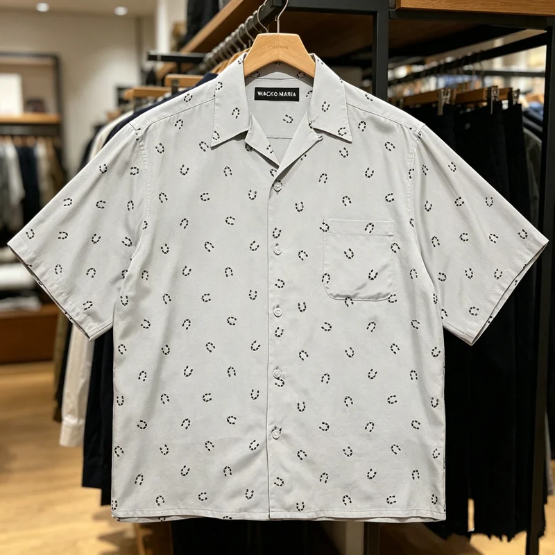 Japanese WACKO MARIA U-shaped Magnet Print Shirt Pockets Men Women Hawaii Beach Loose Soft Short Sleeve Shirt Clothes