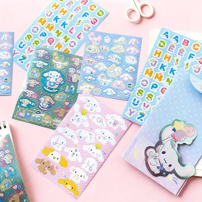 Sanrio Kawaii Hello Kitty Anime Combination Sticker Kuromi Cinnamoroll Hand Account Decoration Diy Stickers Kids Toys Gifts