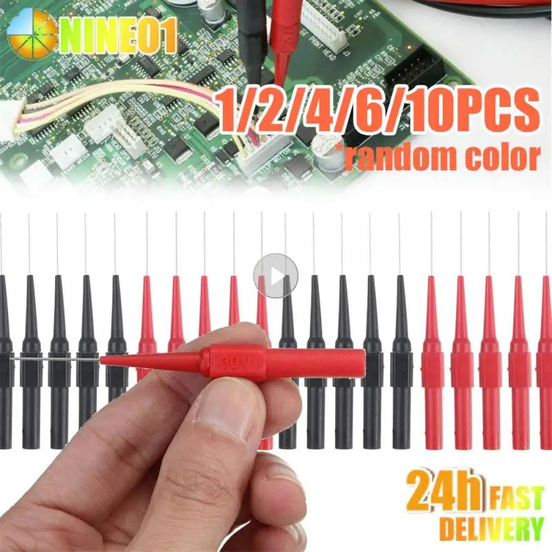 6-1PCS Multimeter Test Probe 0.7mm 30V Car Tip Probes Diagnostic Tools Test Leads Extention Back Piercing Needle Tip Probes 