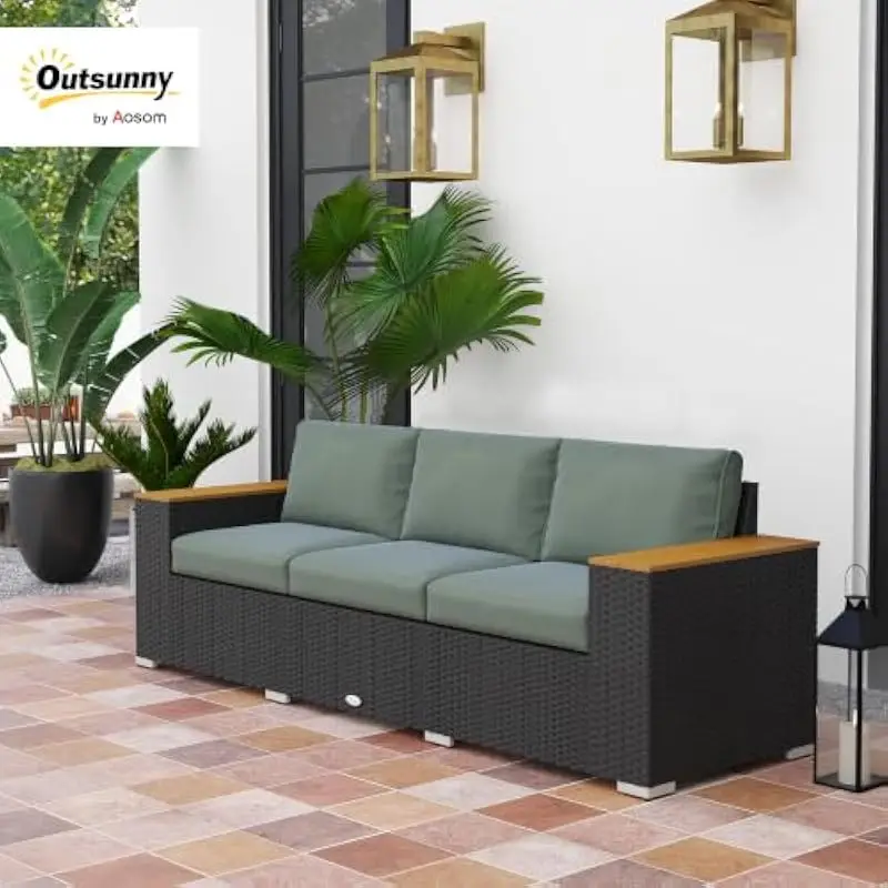 3 Seater Garden Sofa with Deep 24.5 Inch Seats and 73.25 Inch Wide Sitting Area – PE Rattan Wicker Outdoor Couch Featuring Remov