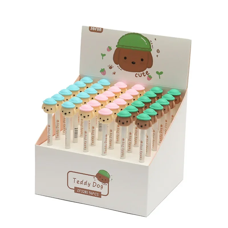 36PCS  Teddy Dog Press Rollerball pen Student Learning Stationery Creative Office Supplies Writing Tools