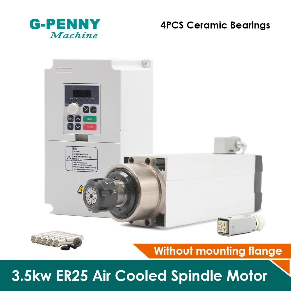 

Шпиндель G-PEENY 3.5 кВт с воздушным охлаждением, квадратный, с 4 подшипниками, керамическими шарикоподшипниками, частотный преобразователь 4.0 кВт для высококачественных станков с ЧПУ