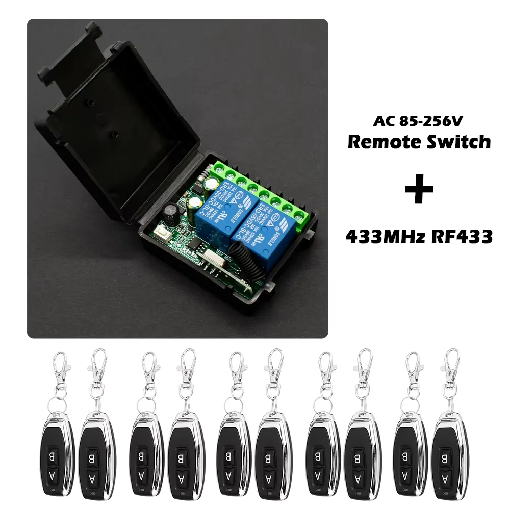 DC 6-30V AC 85-250V 433MHz RF Wireless Remote Control Switch 2 Channels Relay Receiver Control Garage Door Motor Curtain Light