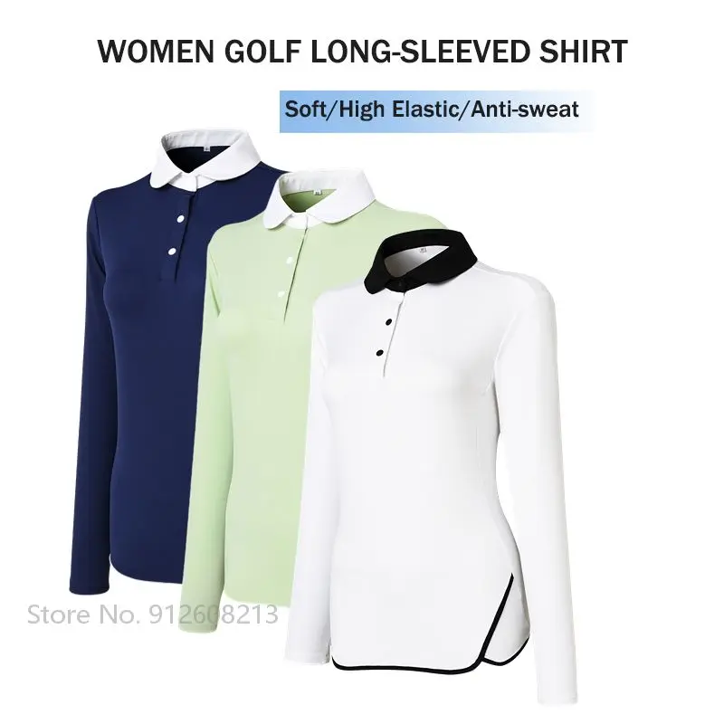 Women Long-sleeved Breathable Golf Shirts Ladies Elastic Golf Sports Polo T-shirt Quick-dry Training Jersey Anti-sweat Tops