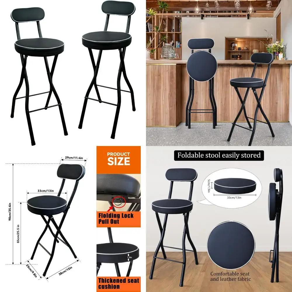 folding bar stool with back,2 pcs tall foldable stool leather padded portable stools counter height foldable stools chairs,coll