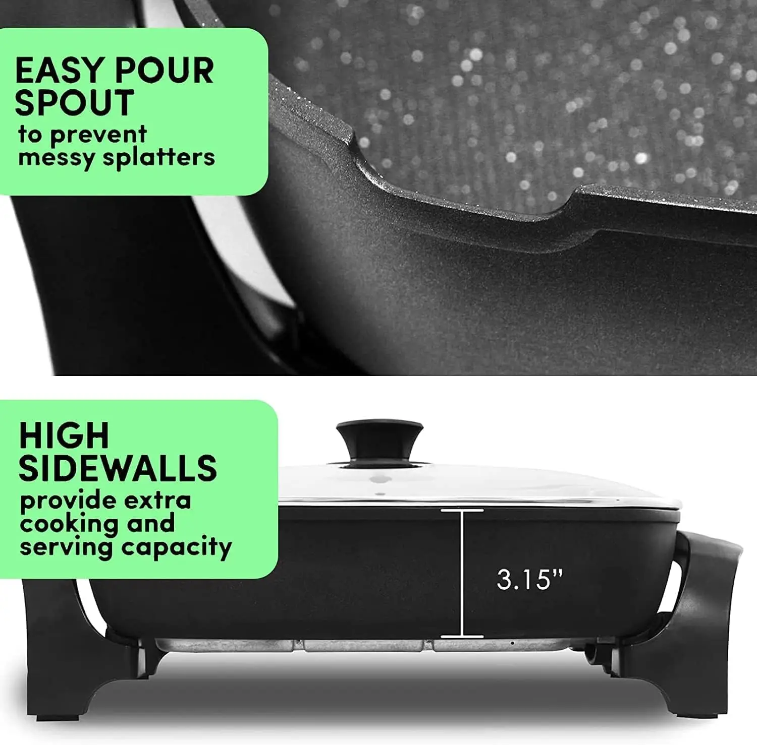 Electric Skillet Nonstick Extra Deep, with Glass Vented Lid