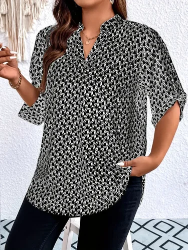 Imagen 1 del producto Camisas enrolladas a la moda para mujer de talla grande 1XL-5XL, Túnica informal con cuello entallado, blusa bohemia, blusa de manga larga, Top