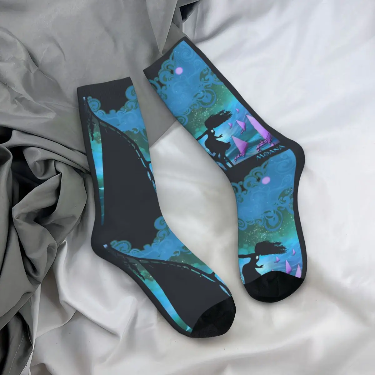 Moana Boat Ride Night Sky Graphic Socks uomo donna poliestere Funny Happy Socks Crazy primavera estate autunno inverno Socks Gift