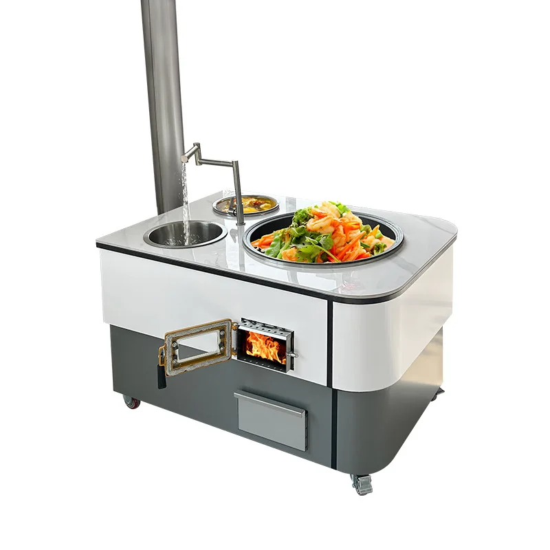 New firewood stove extra thick rural household firewood stove outdoor large pot table rock slab countertop movable stove