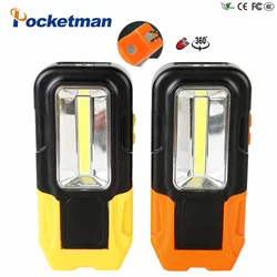 Portable COB LED Work Light Battery Powered Flashlight with Magnet Mini Torch Pocket Emergency Light Auto Repair Lights