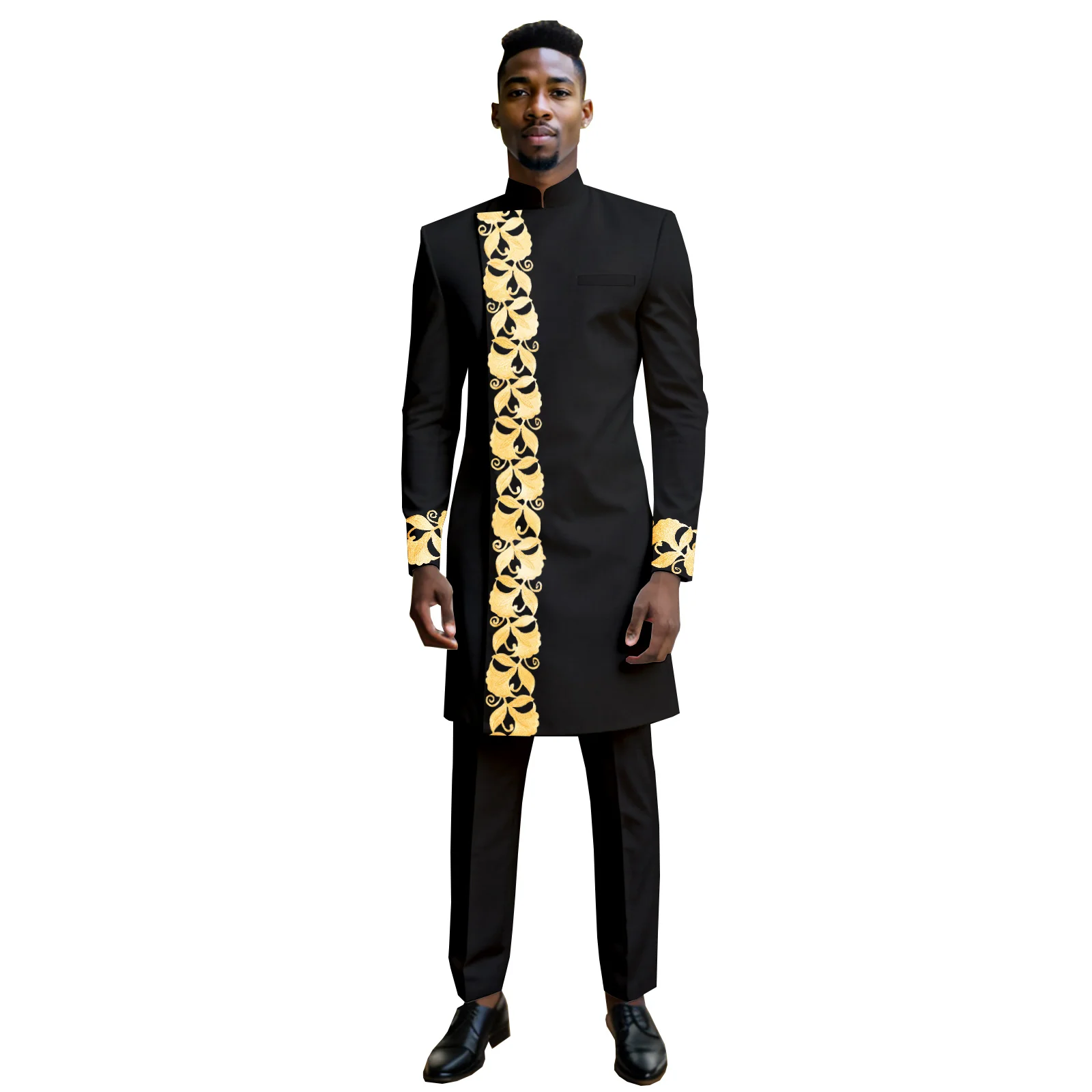 DBQ African Clothes for Men Slim Fit Suit Embroidery Single Breasted Gold Chain Blazer and Pants Suit 241050