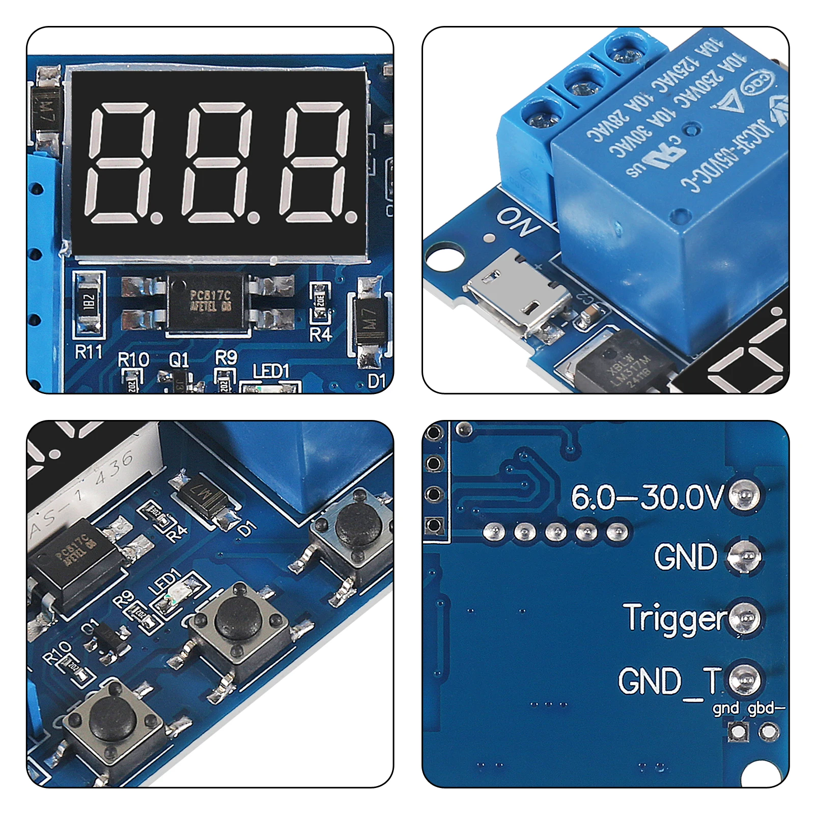 Picture 4: DC 6-30V Timer Relay Programmable Delay Relay Module Cycle Timer with LED Display 6V 9V 12V 24V Micro USB Smart Home Controller