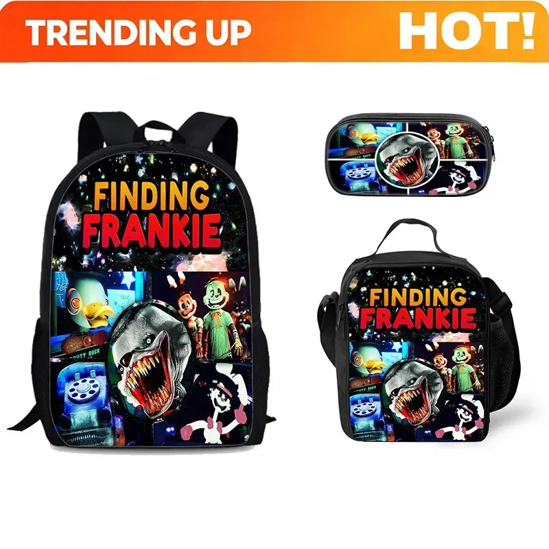 Custom Bag Cartoon Popular Novelty Finding Frankie 3D Print 3pcs/Set Student School Bags Laptop Daypack Backpack Lunch Bag Penci