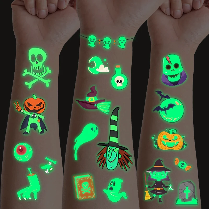 

10Sheets Halloween Luminous Tattoo Stickers Ghost Pumpkin Kids Adults Halloween Party Decoration Glow In The Dark Supplies Gifts