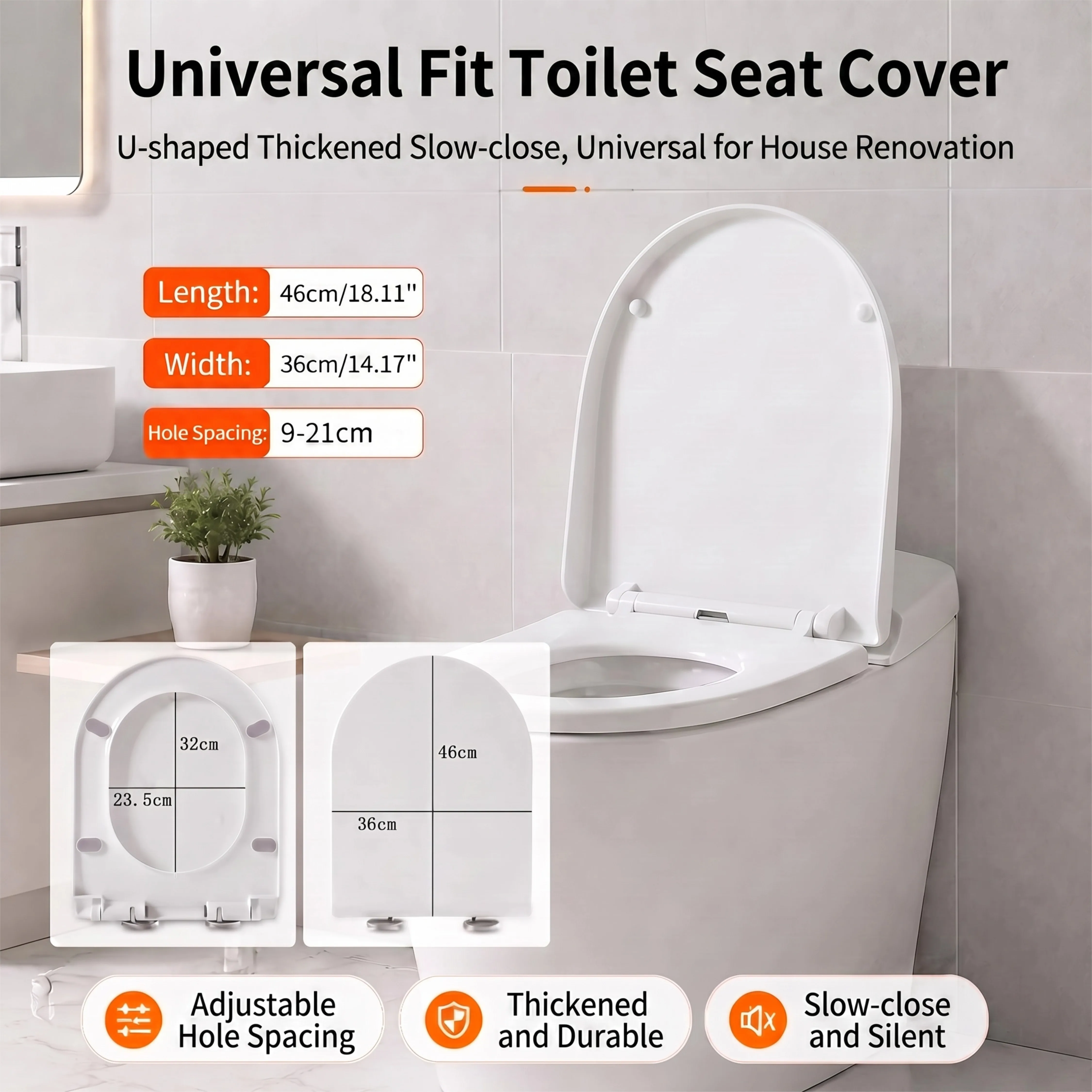 Universal U-Shape Toilet Seat Cover Thickened Slow Close Silent Soft WC Toilet Lid Easy Install For Home Bathroom Renovation