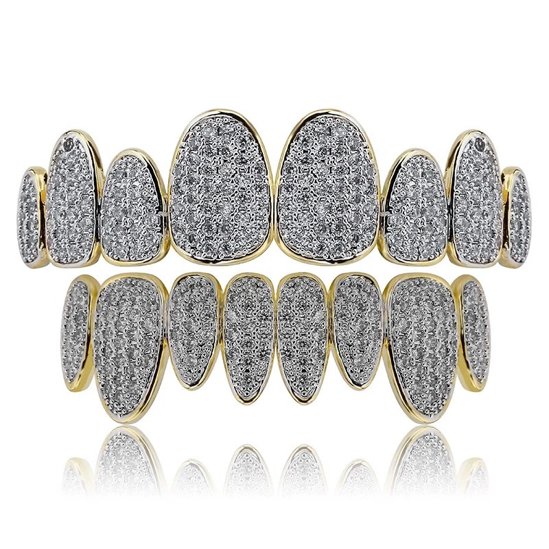New High-End Full Bling Grills Iced Out Grillz Full Zircon Tooth Shine Grill Men Women Hip Hop Tooth Grills Caps Brass Jewelry