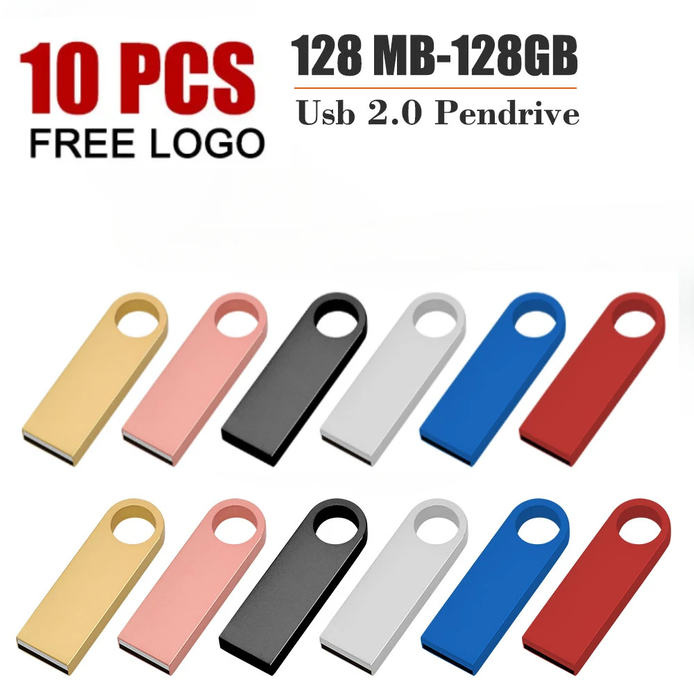 

10PCS Free Custom LOGO USB Flash Drive 4GB 8GB 2.0 High Speed Pen Drive 16GB 32GB 64GB 128GB Pendrive metal usb sticks