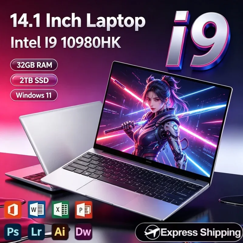 14.1 Inch Intel Core I9 10980HK Notebook 32GB RAM 2TB SSD Windows 11 Laptop for Office Report Making & Media Play