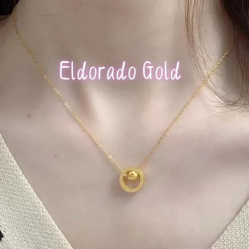 Eldorado Gold  Eldorado Gold  Eldorado Eldorado Luxury 24K 9999 Pure Real Gold Cat's Eye Transfer Beads Women's Necklace For Gir