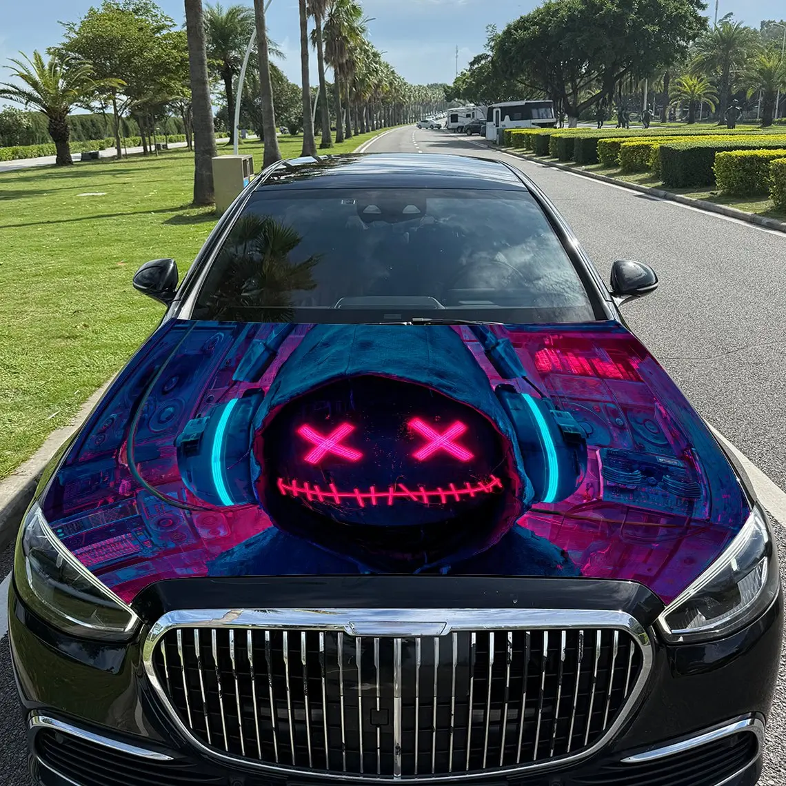 

Trendy Neon Dark Side Car Vinyl Wrap, PVC Waterproof Car Hood Sticker, Self-Adhesive Scratch-Resistant Stickers for Engine Cover