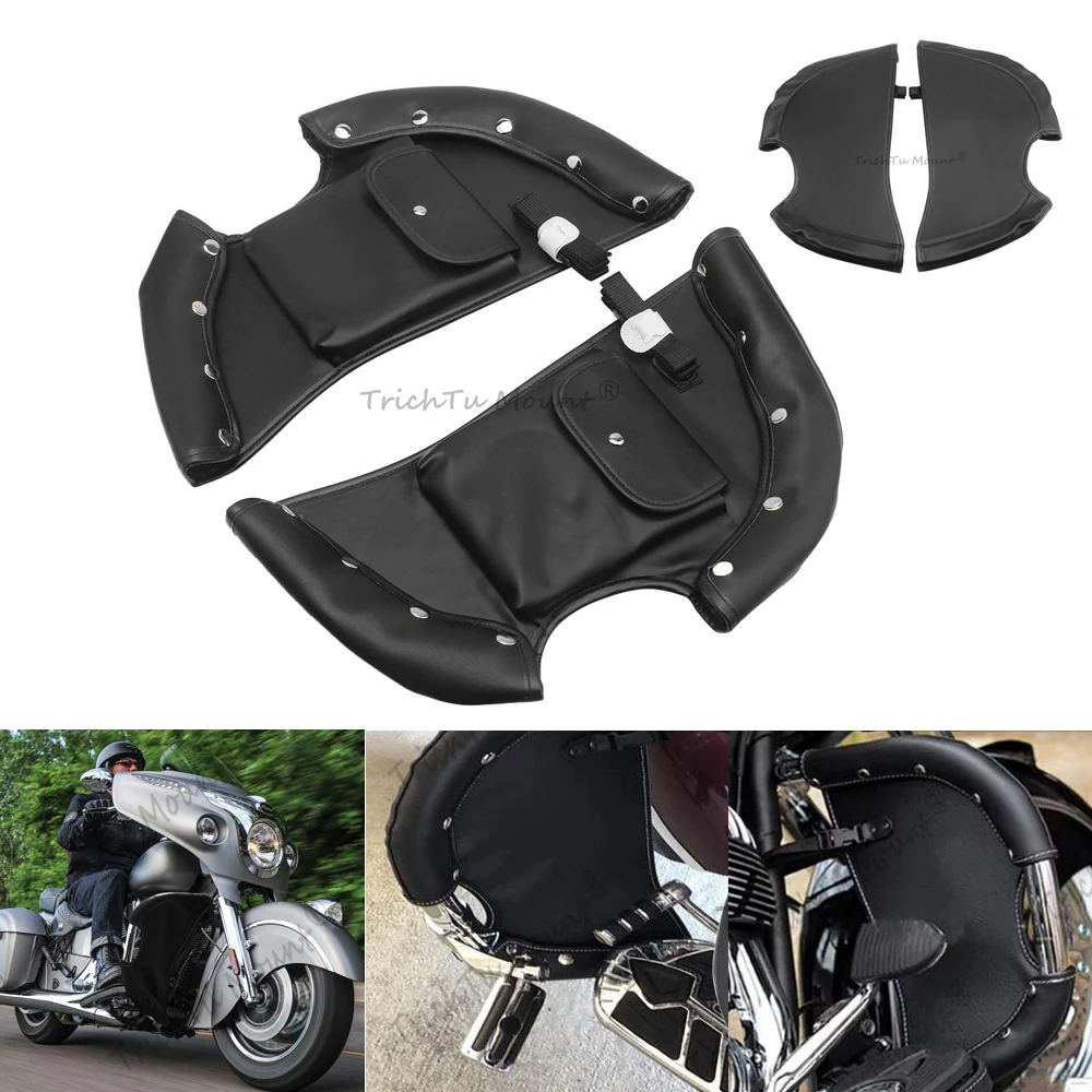 Motorcycle Black Highway Crash Bar Soft Lowers Leg Warmer Bag Wind Protector Bags Fit For Indian Chieftain 2014-2025