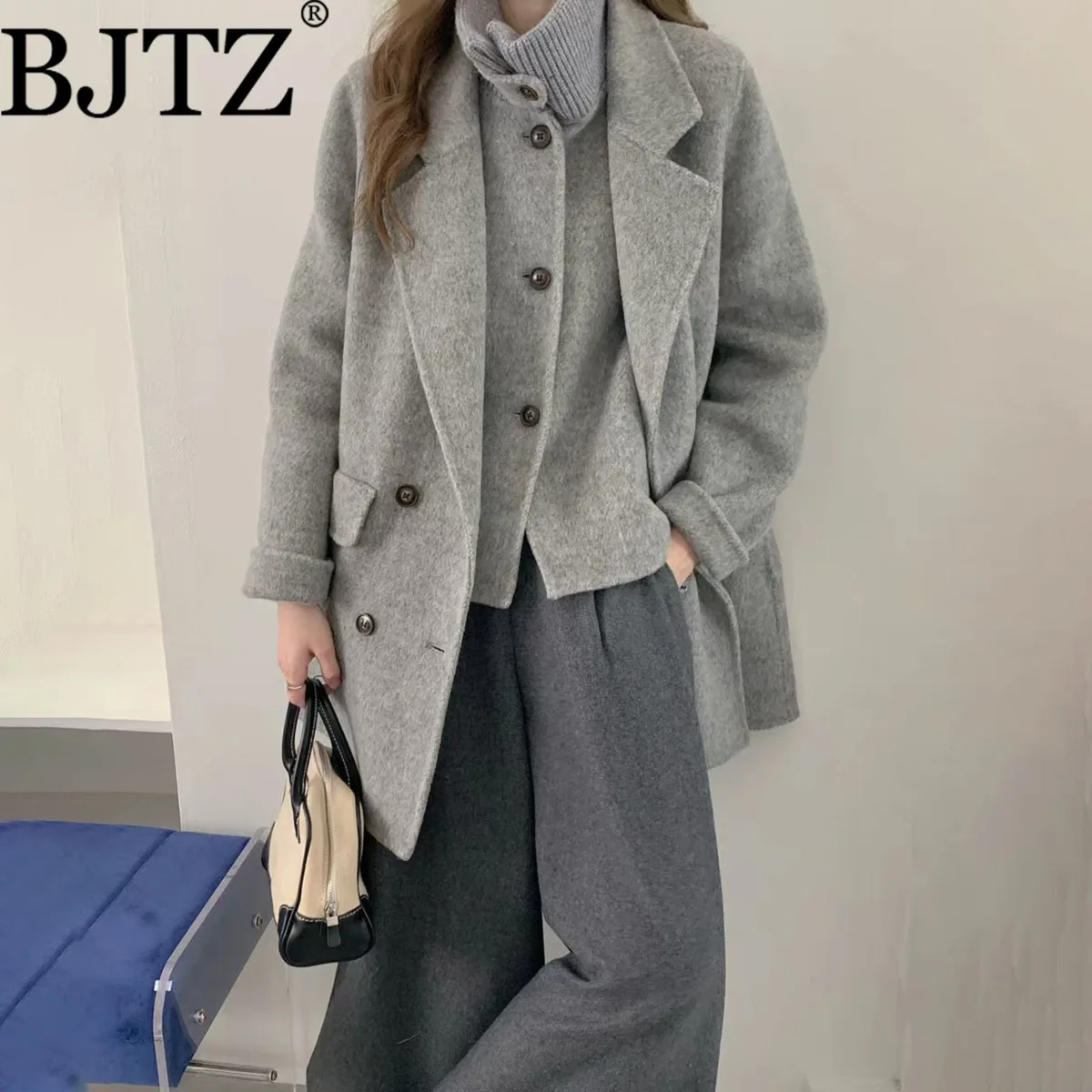 

BJTZ Office Lady Elegant Fashion Woolen Jacket+vest Two Piece Set For Woman 2025 Winter New Trend Super-warm Coat Female Clothes