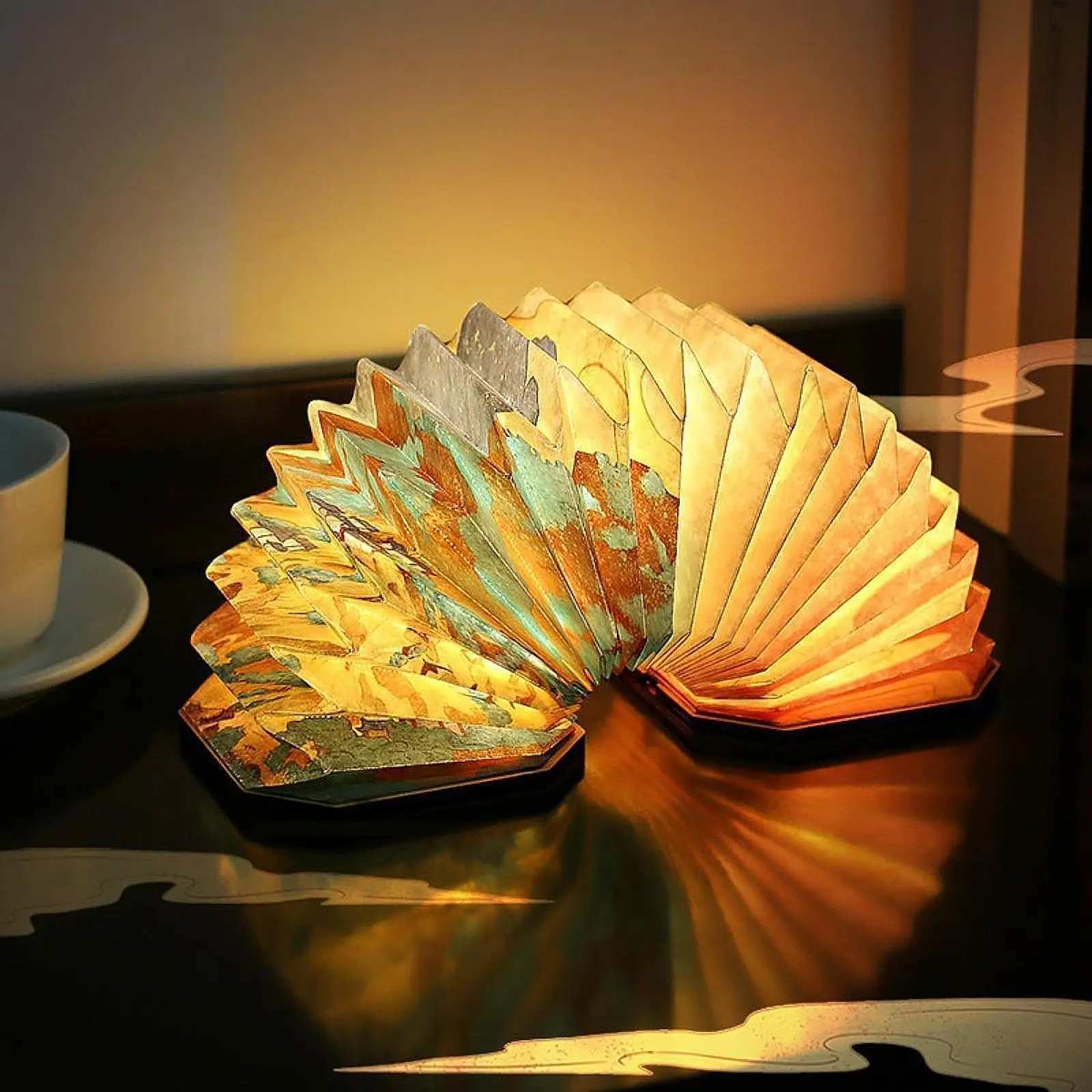 Folding Mood Light Accordion Lamp Foldable Romantic LED Paper Lamp Bedside Table