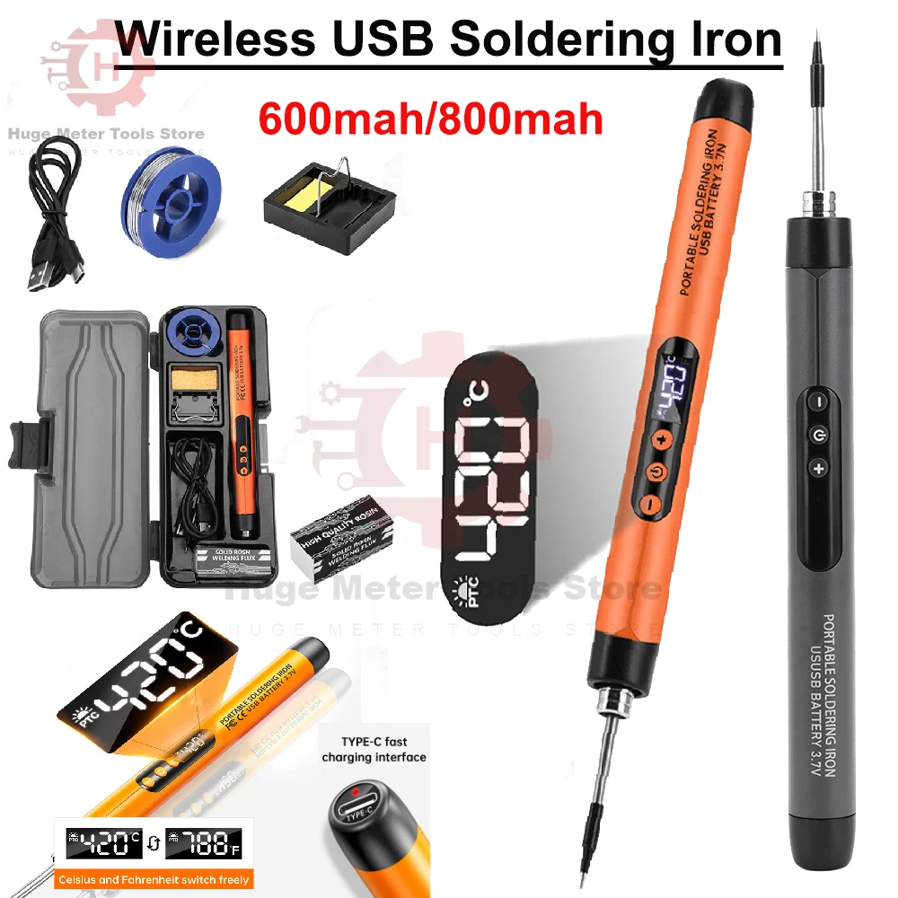 

5V 8W USB Digital Electric Soldering Iron Set 800mah/600mah Battery Portable Adjustable Temperature Solder Welding Iron Tool