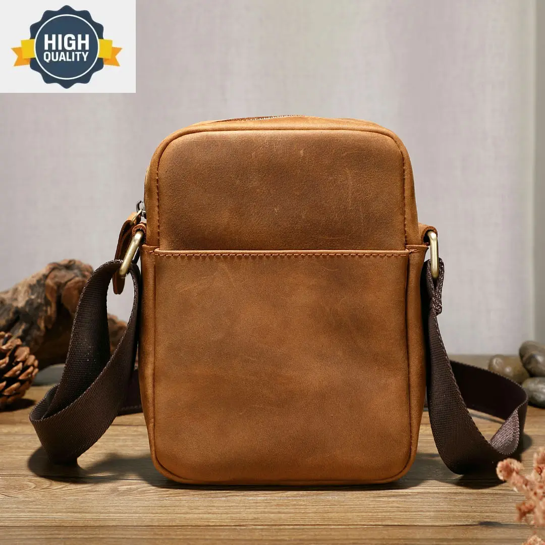 Small Shoulder Fashion Bag for Men Genuine Leather Messenger Male Single Sling Crossbody Men's Handbag Tote