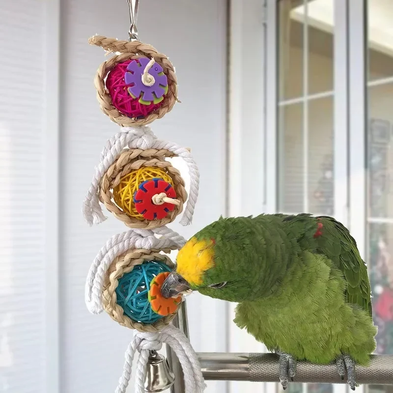 Juguetes para pájaros y mascotas, accesorios para morder loros, juguetes para masticar para escalar, columpio colgante, masticar enjaulado con campana, artículos para verter animales De compañía