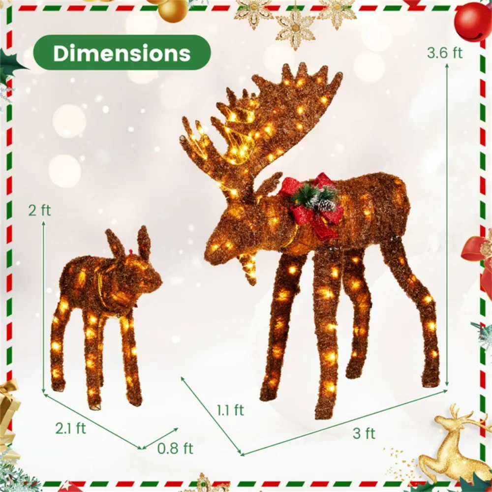 2-piece set lit moose Christmas decoration with LED lights Illuminating ambience simple and secure setup Moose Christmas