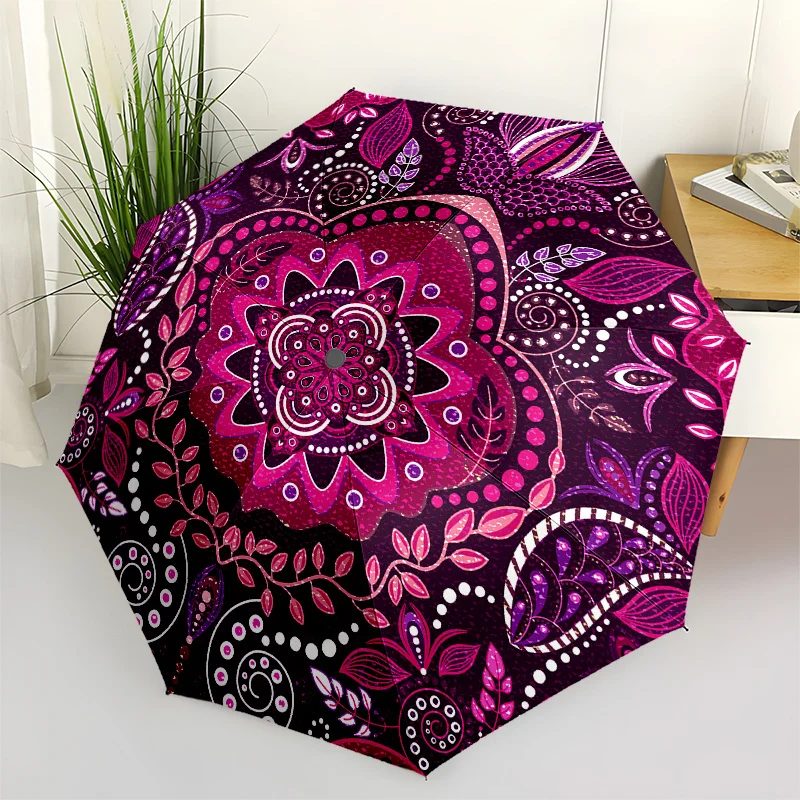 

"Vibrant Mandala Patterned Rug: Bohemian Style Home Decor"Umbrella, Portable 3-Fold Compact Umbrella for Men & Women, Valentin