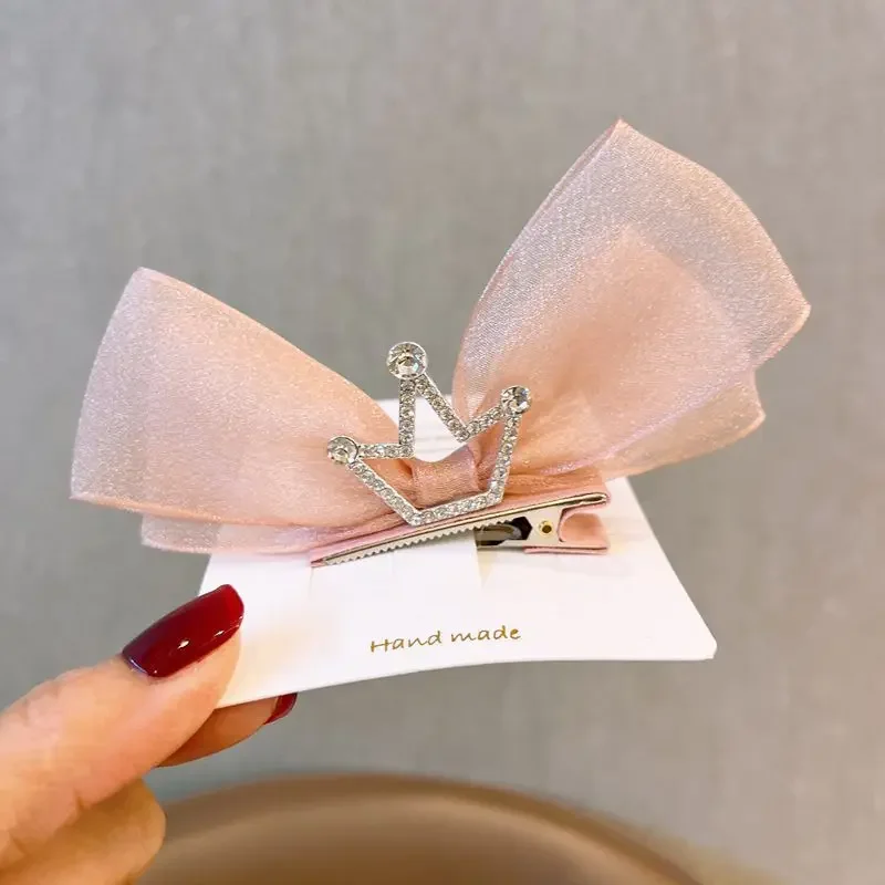 Korean Gauze Children Bow Hair Pin 3D Princess Crown Hair Pin Birthday Photography Headwear Sweet Girls Kids Hair Accessories