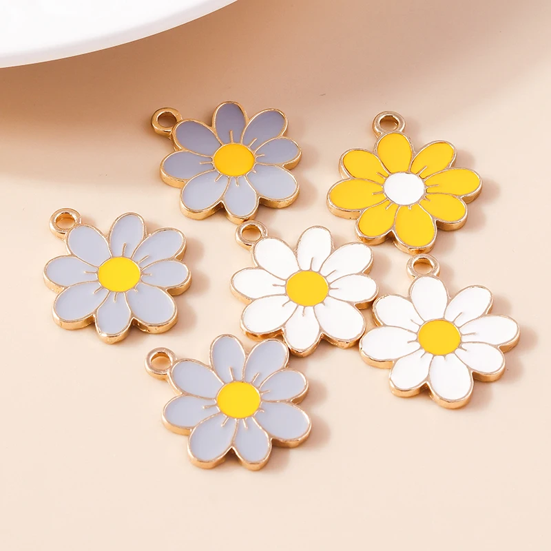 10pcs 19*21mm Enamel Daisy Flower Charms for Necklace Pendant Earring DIY Colorful Mini Charms Handmade Jewelry Finding Making