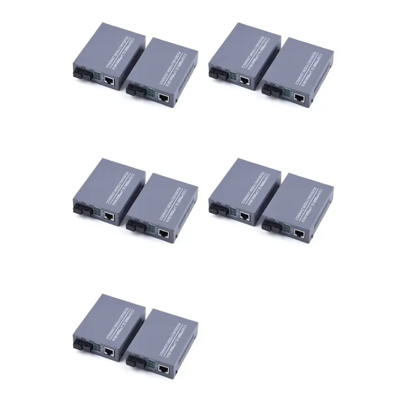 【SURPISE】5X Gigabit Fiber Optical Media Converter 10/100/1000Mbps Single Mode 3Km UPC/APC SC-Port Fiber Transceiver EU Plug