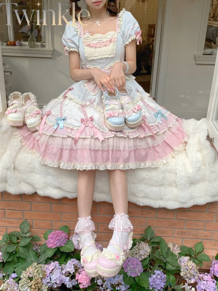 Lolita Shoes Women High Heels 3.5cm Platform Pumps Sweet Strawberry Cute Girl Thick Sole Height Increasing Footwear