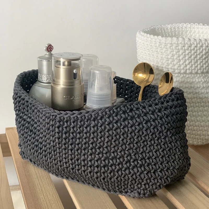 Handmade Storage Basket Nordic Concise Hand Knitting Organizer Hanging Barrel Make Up Stuff Organization Home Dorm Table Decor