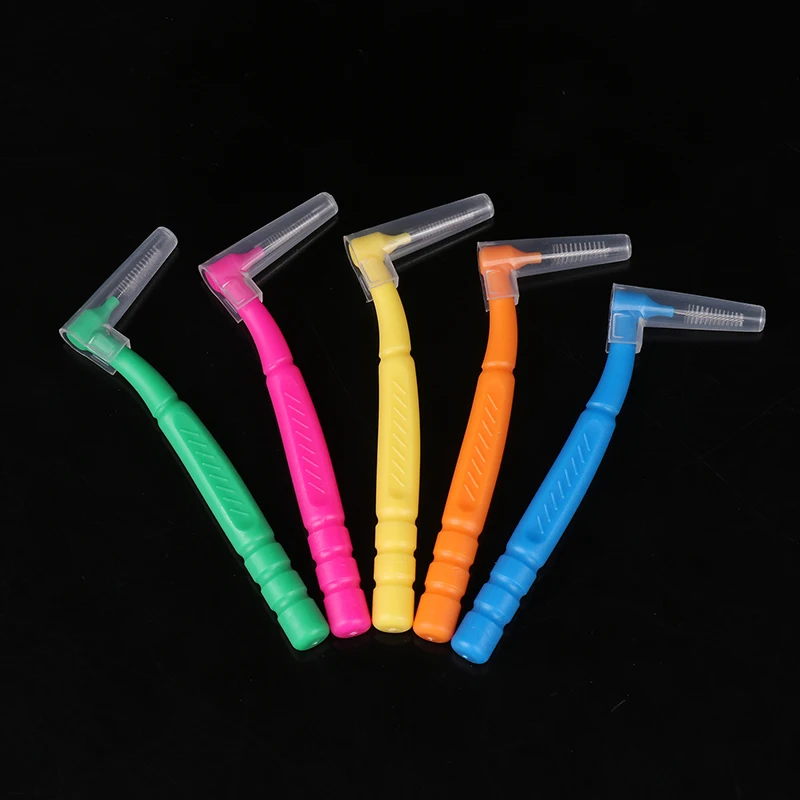 Cepillos de ortodoncia en forma de L, cepillo Interdental, limpieza entre dientes, Mini cepillo de dientes, viaje portátil, 10 piezas