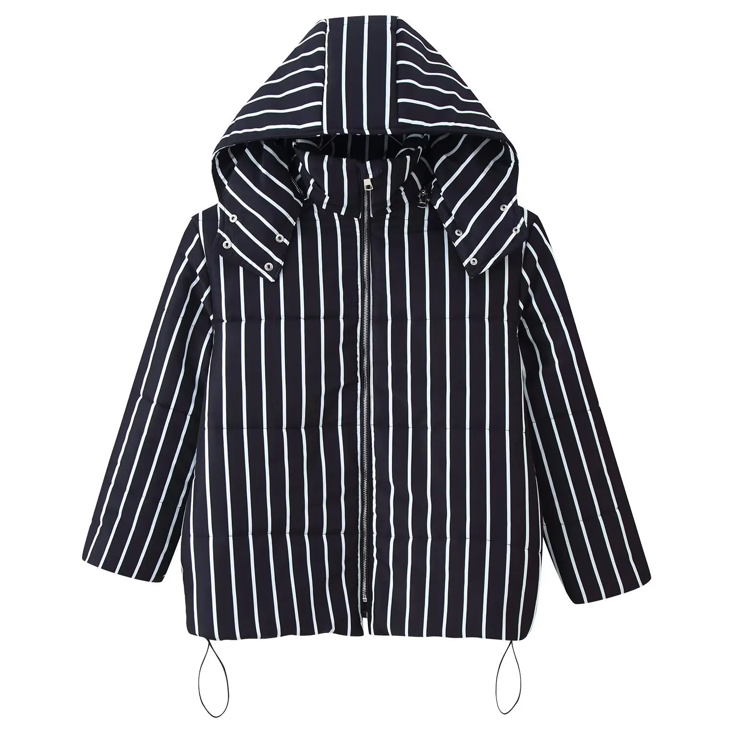 Chaqueta de algodón con capucha para mujer, estilo europeo y americano, otoño e invierno, retro, holgada, a rayas, 2025