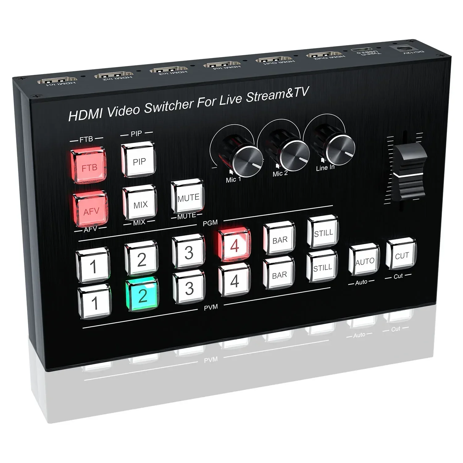 4K HDMI Video Switcher Mic Mixer Multi Camera Live Streaming Broadcasting Production Support Type C Video Capture Card Record