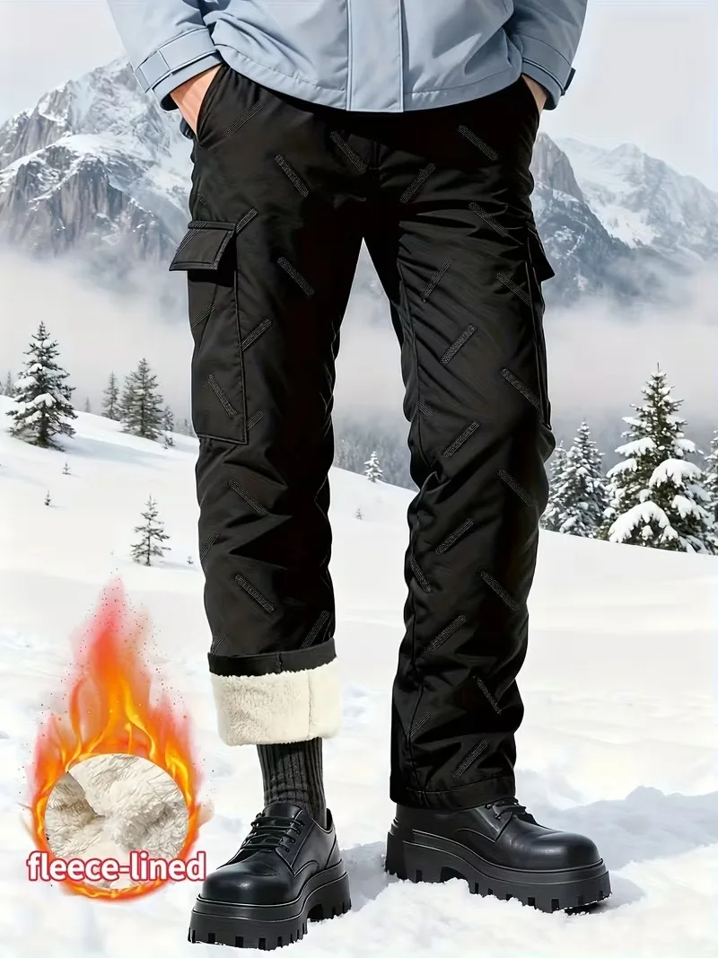 

Men's Winter Outdoor Warm Cargo Pants Fleece-Lined with Diamond Pattern Stitching, Insulated Design for Cold Weather, Thickened