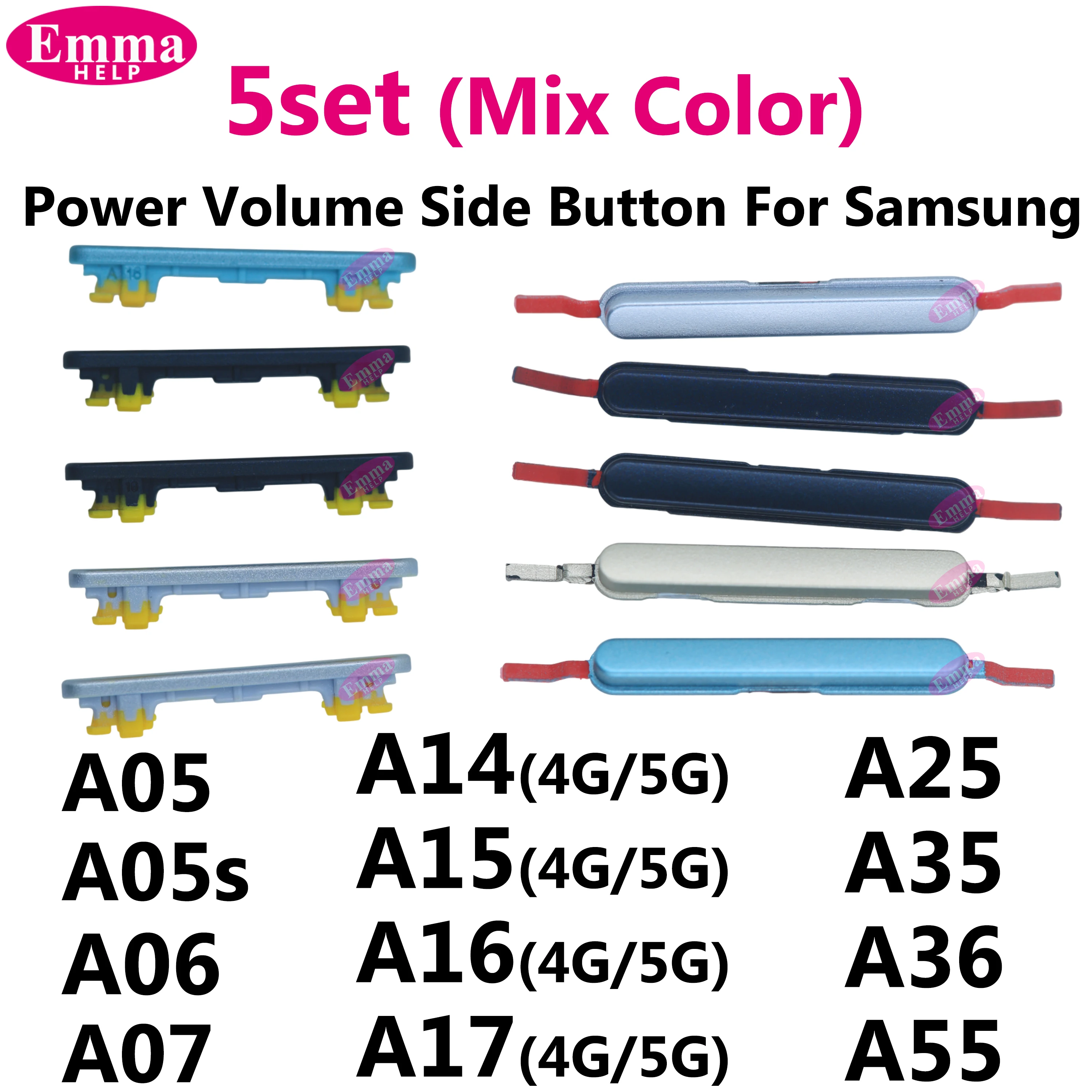 5 boutons lat�raux de volume + bouton marche/arr�t pour Samsung Galaxy A15 A16 A17 A05s A05 A06 A07 A26 A25 A35 A55 A36 A54
