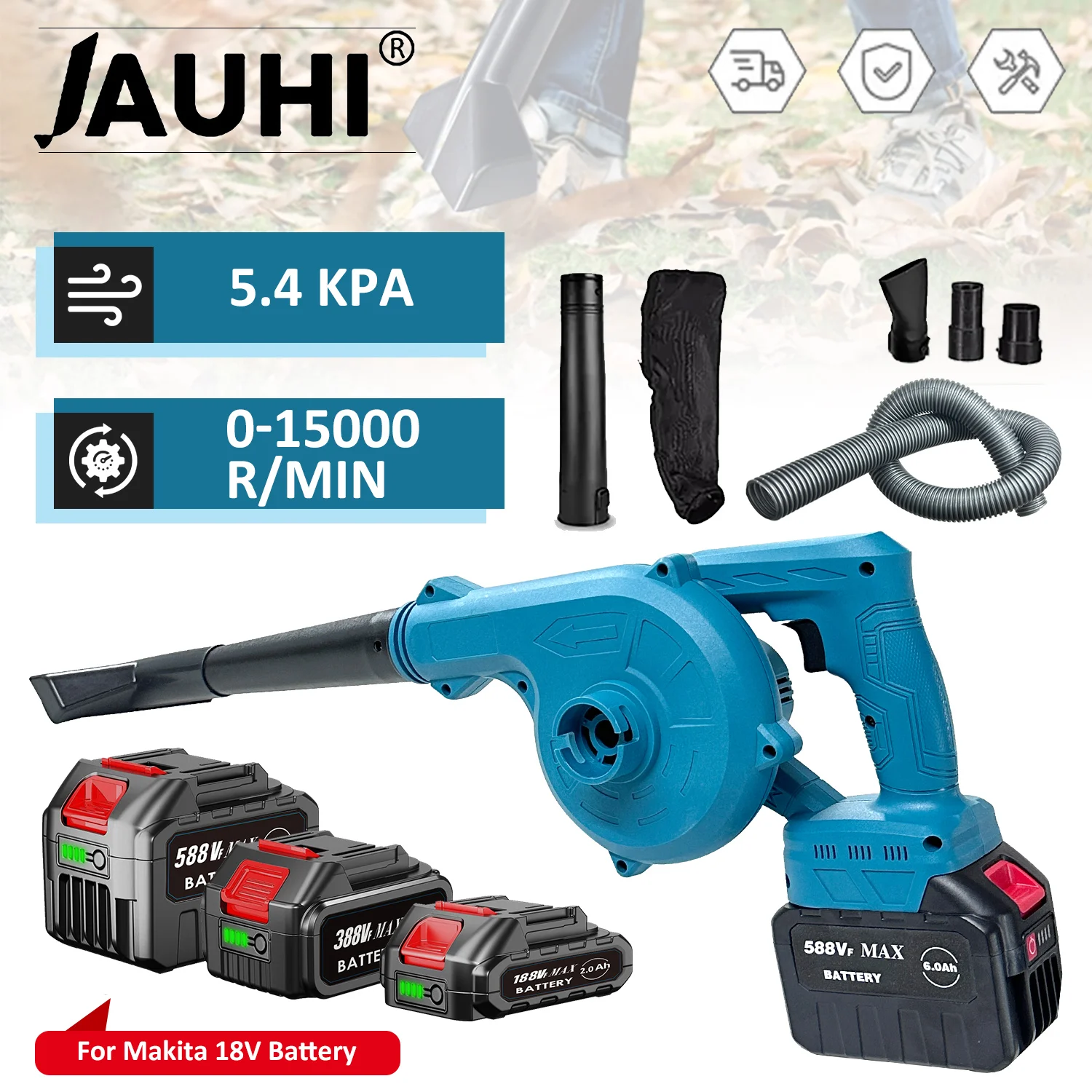 JAUHI 2in1 Cordless Blower&Vacuum,18V Max Lightweight Handheld Small Dry Leaf Sawdust High-power Rechargeable Blower Cleaner