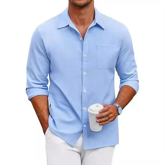 

Men's Casual Long Sleeve Shirt Autumn Vacation Pocket Design Thickened Fleece Summer Collection 2024 Color Flip Collar