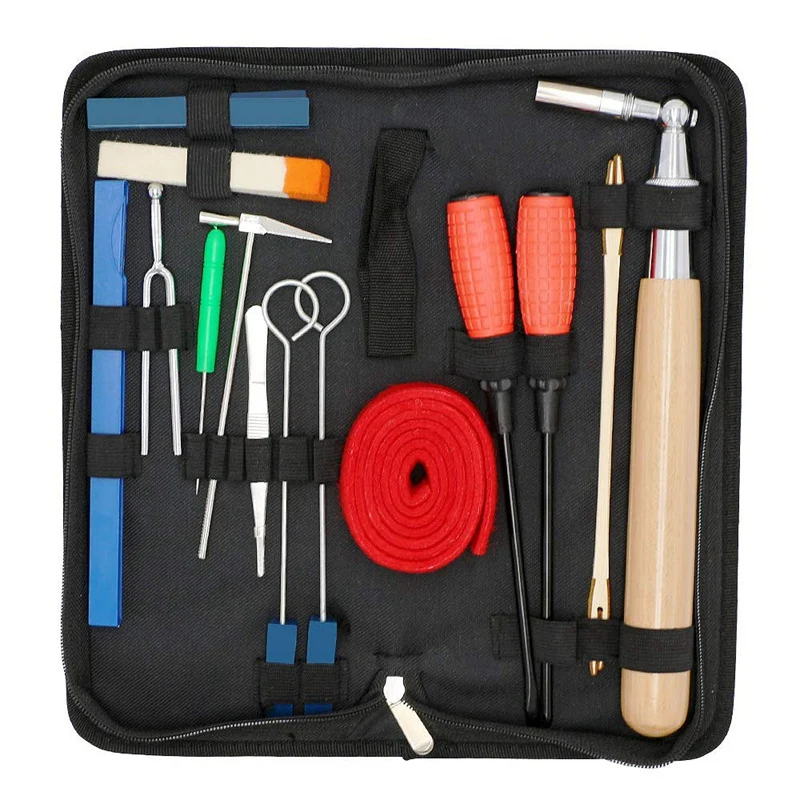 Piano Tuning Kit 16Pcs Professional Piano Tuners Tools Set Wrench Hammer Mute Fork Screwdriver Belt Tweezers Clip