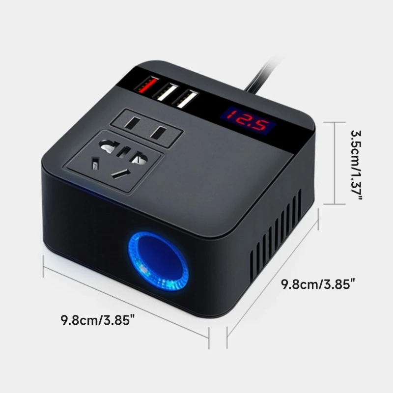 150W Car Power Inverter 12V/24V to 110V/220V Converter Car Plug Adapter PD3.0 USBC Car Adapter 3 USB Ports PowerInverter