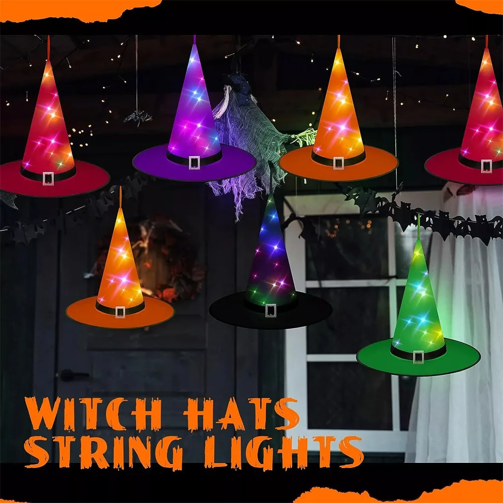 LED Lights Witch Hat Halloween Elf Ears For Kids Party Decor Outdoor Tree Hanging Ornament Halloween Decoration 1PC