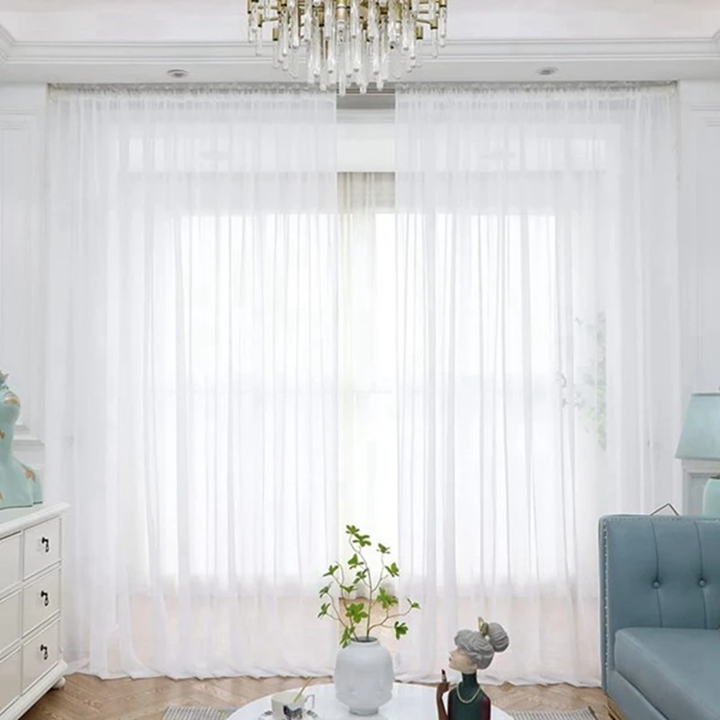 4 Panels White Sheer Curtains 84 Inches Long Rod Pocket Window Treatment Gauze Voile Drapes For Bedroom Living Room