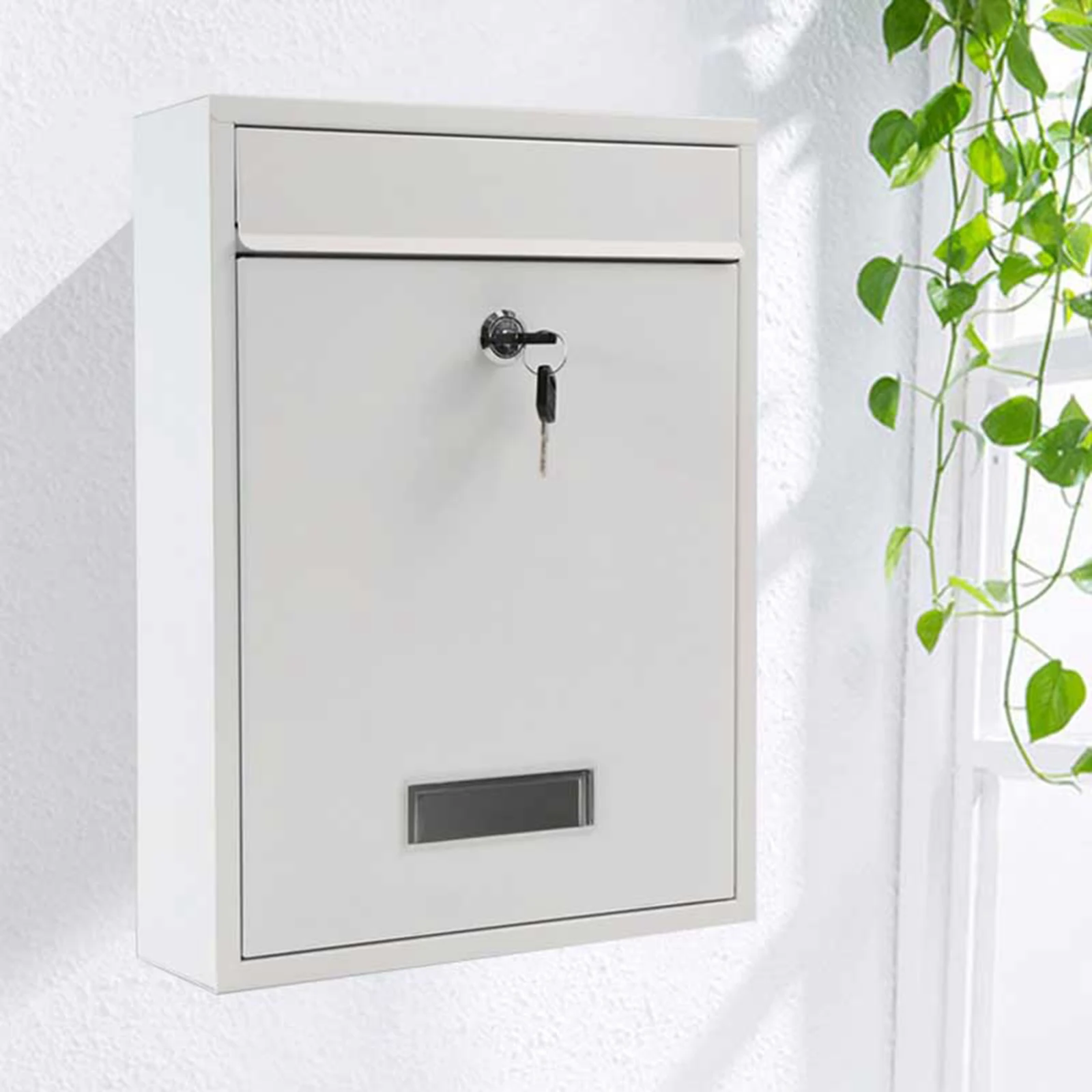 Key Lock Wall Mount Mailbox Vertical White Rustproof Metal Letter Box for Outdoor House Front Porch